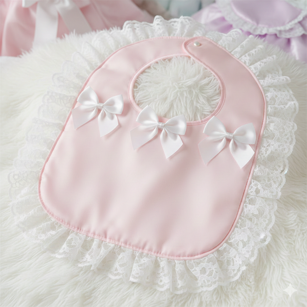 Pink Ruffle Bib Pink Ruffles Bows Sissy Padded Adult Baby ABDL Bib by Ben’s – Ben’s ...