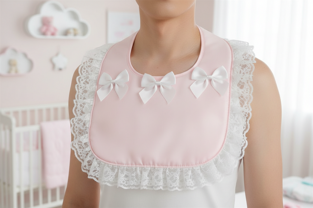 Pink Ruffles Bows Sissy Padded Adult Baby ABDL Bib by Ben’s