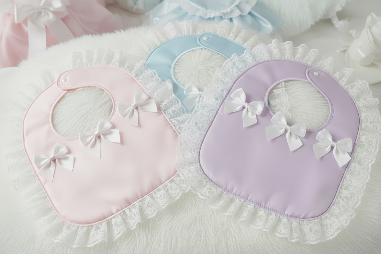 Pink Ruffles Bows Sissy Padded Adult Baby ABDL Bib by Ben’s