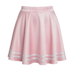 Pink satin circle skirt with white ribbon on a white backgrounds