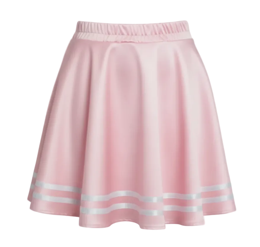 Pink satin circle skirt with white ribbon on a white backgrounds