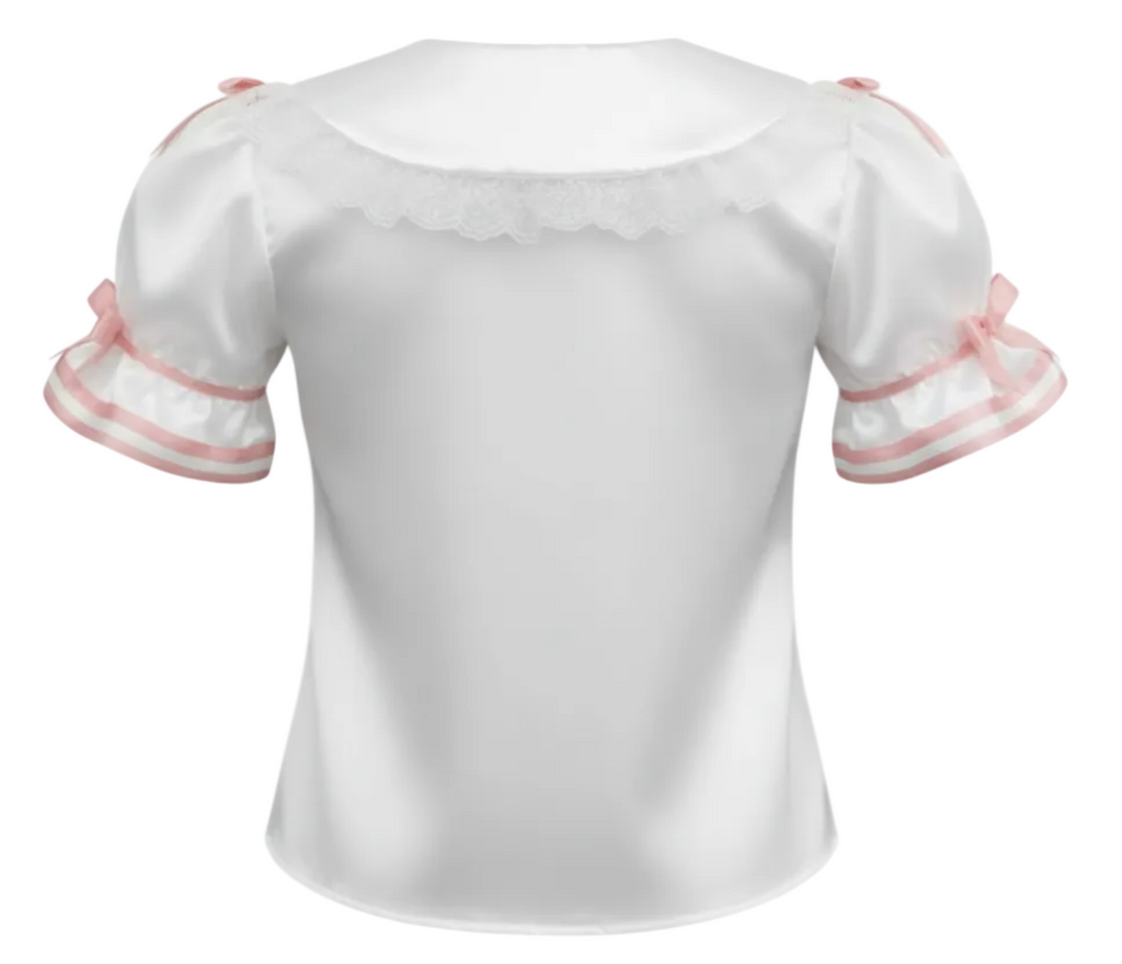 Shelly Custom Fit Adult Sissy White Satin Blouse & Pink Circle Skirt Combo by Ben's