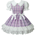 Purple plaid dress with white lace ruffles
