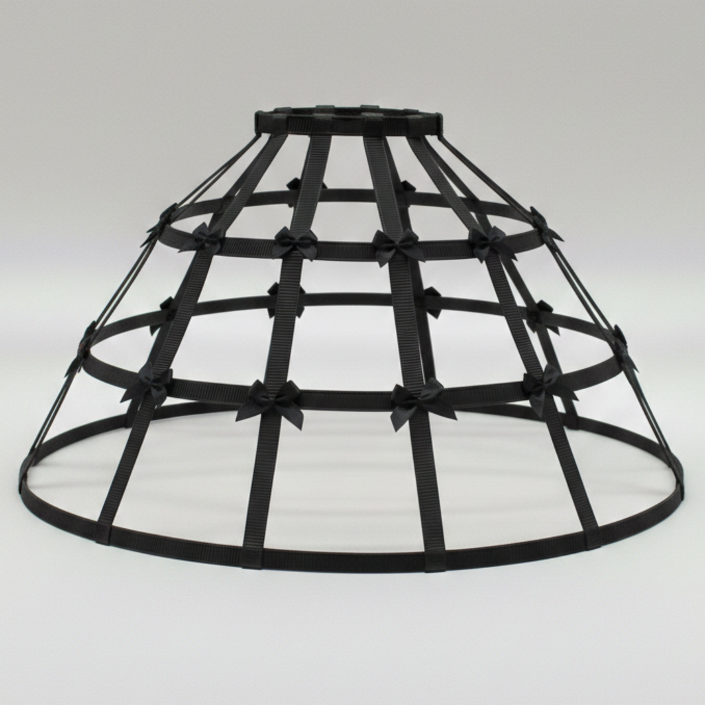 Black Crinoline hoop cage skirt with black bows on a white background