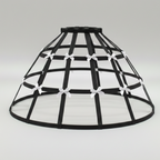 Black geometric-patterned hoop skirt cage on a white background