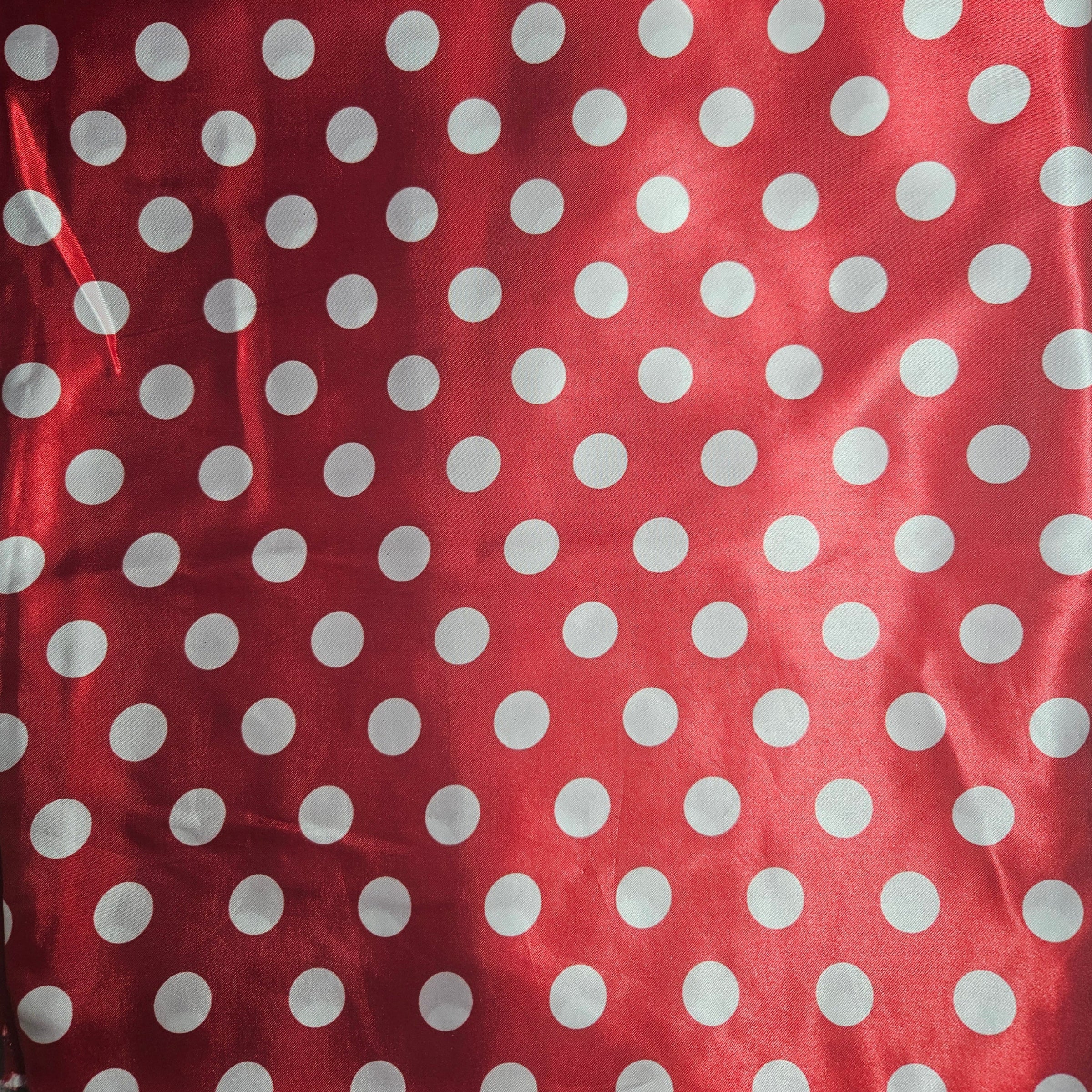 Chery Red fabric with white polka dots