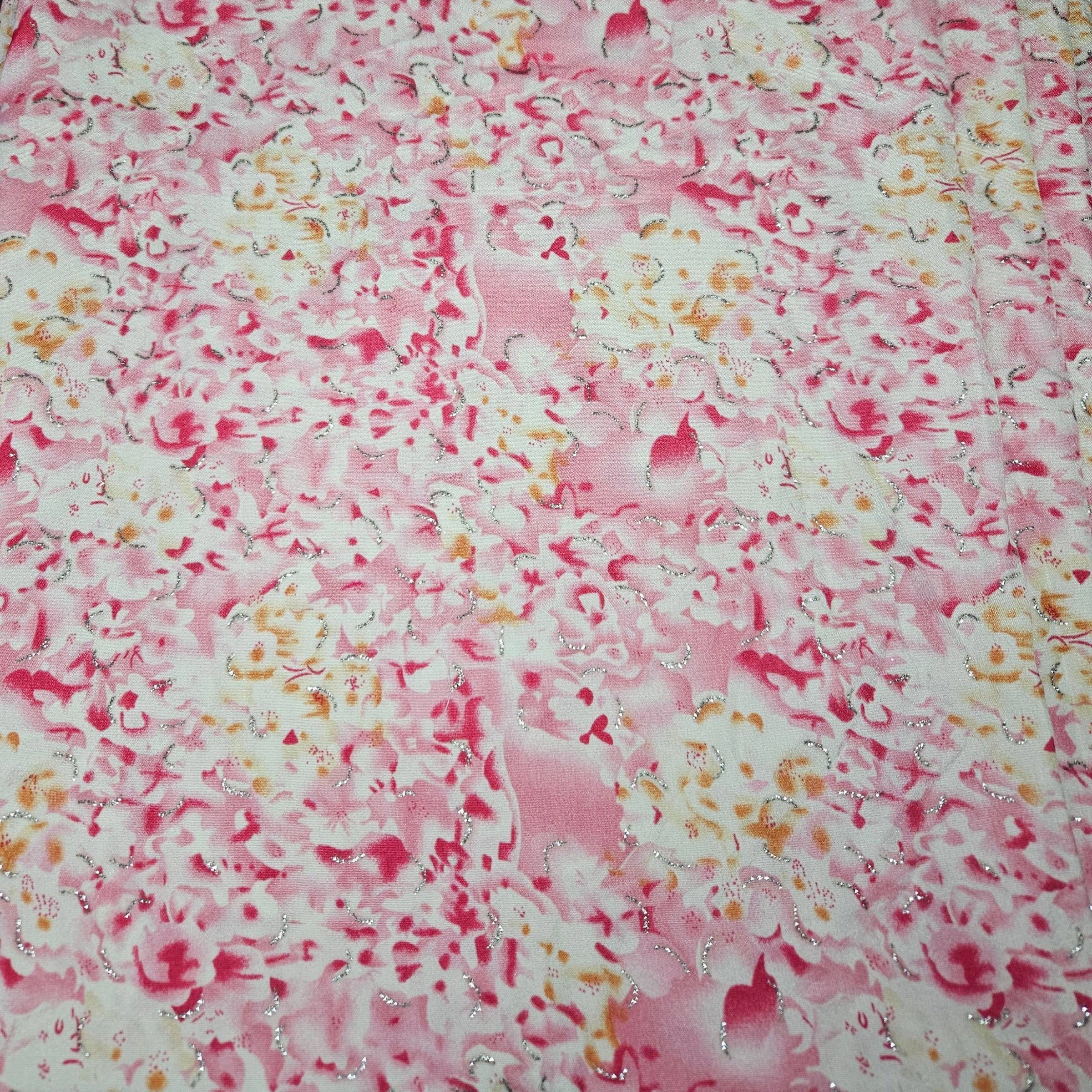 Floral patterned fabric with pink and white flowers