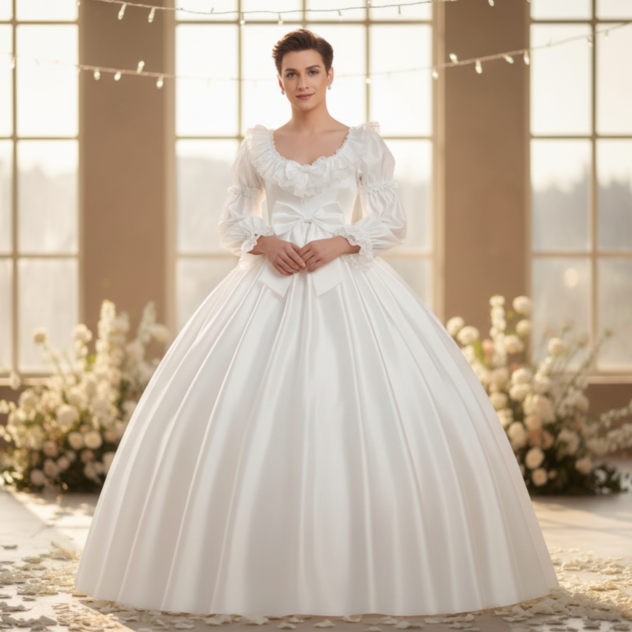 Claudelle Custom Fit White Satin Adult Sissy Wedding Ballgown by Ben’s