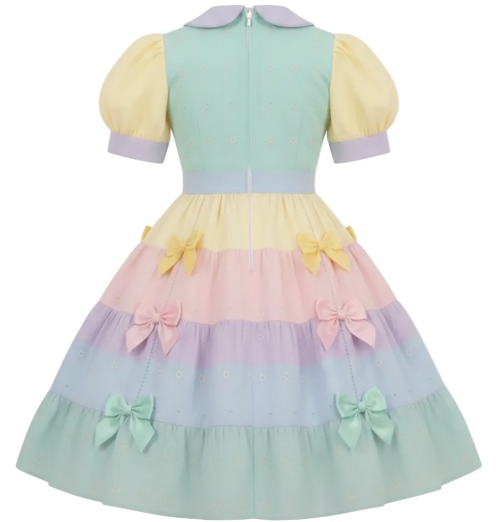 Emilee Custom Fit Rainbow Pastel Eyelet Bows Adult Sissy Lolita Dress by Ben’s