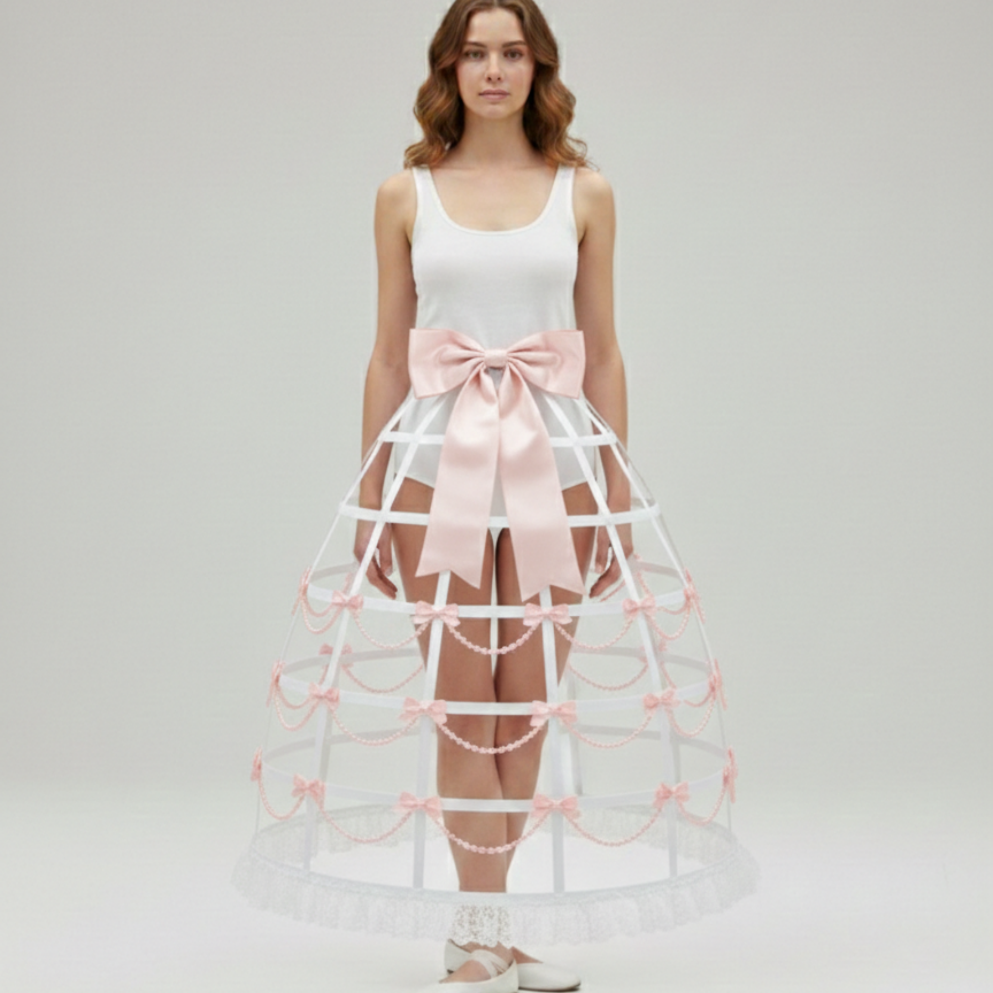 Frosty White Custom-Adult Prissy Sissy Hoop Skirt Victorian Bustle Cage Crinoline by Bens