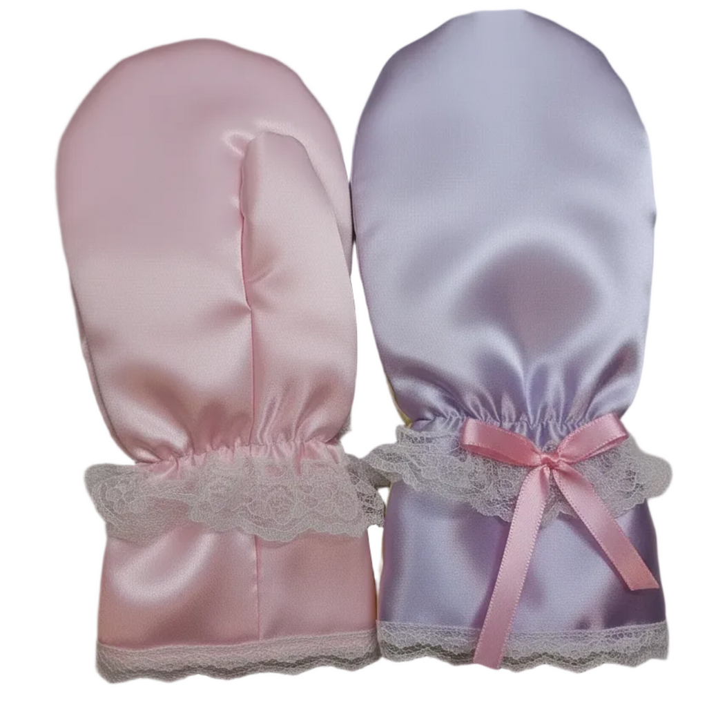 Pink and lavender satin sissy mittens