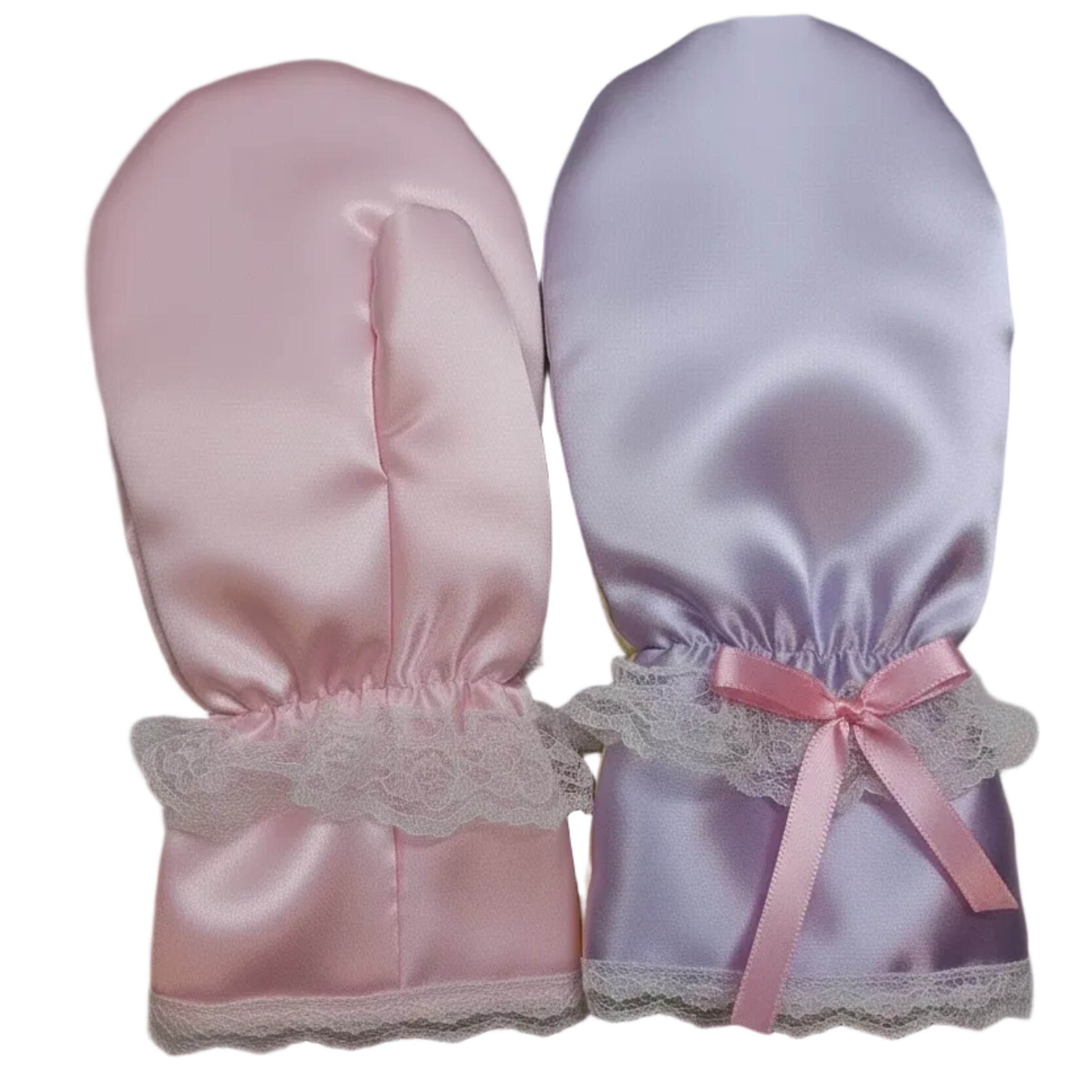 Pink and lavender satin sissy mittens