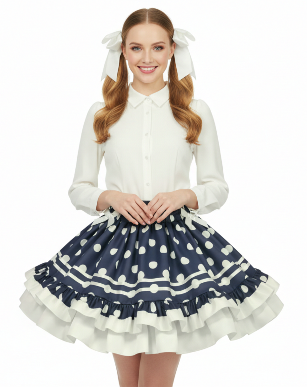 Elaine Custom Fit Navy White Polka Dots Adult Sissy Twirl Skirt by Ben’s