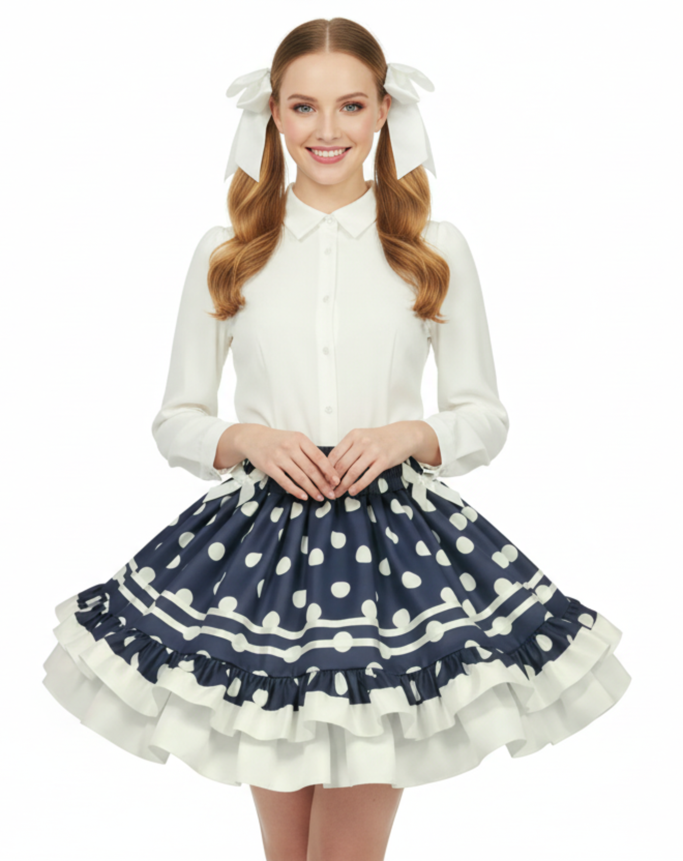 Elaine Custom Fit Navy White Polka Dots Adult Sissy Twirl Skirt by Ben’s