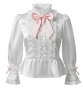White satin blouse with pink bows on a white background