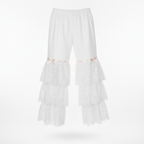 White tiered pantalette with pink bows on a white backgrounds