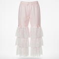 Pink lace pajama pants on a white background