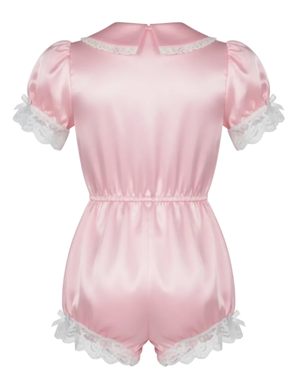 Patty Custom Fit Pink Satin Button Front Adult Sissy Baby ABDL Romper by Ben’s