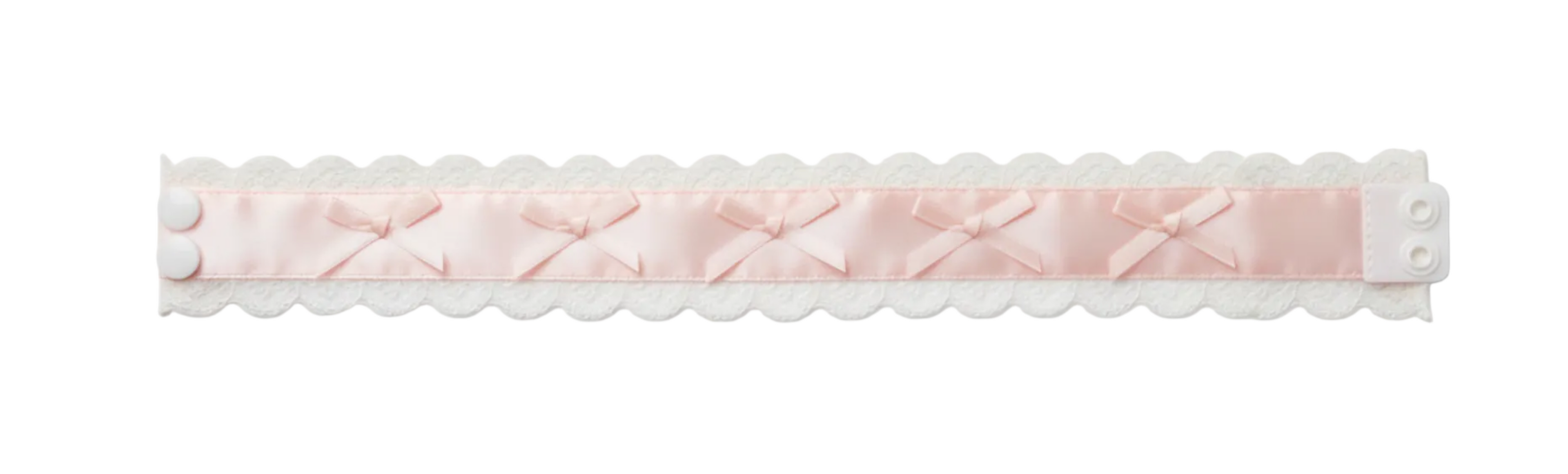 Pink satin choker with decorative elements on a white background