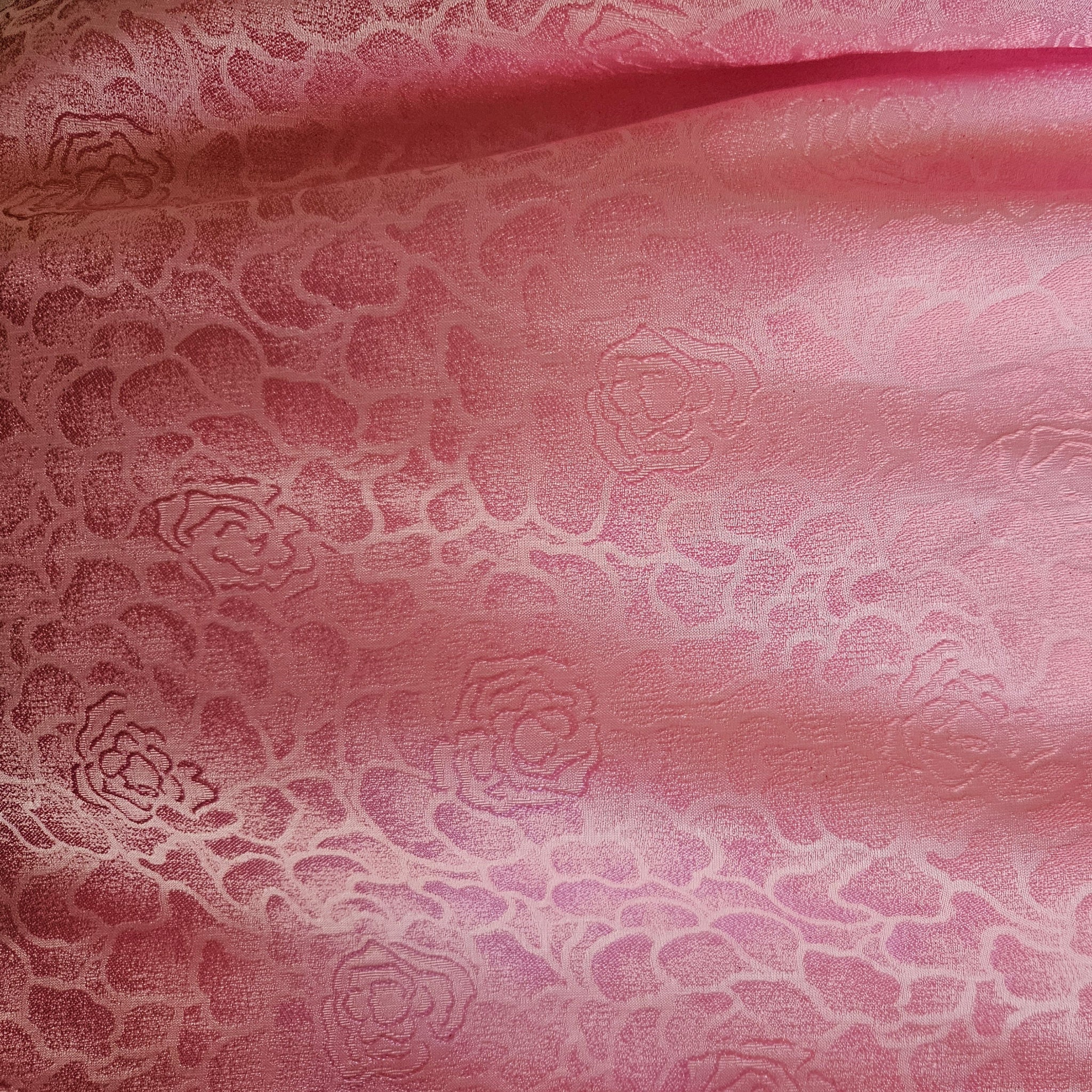 Pink floral damask fabric with floral lace pattern