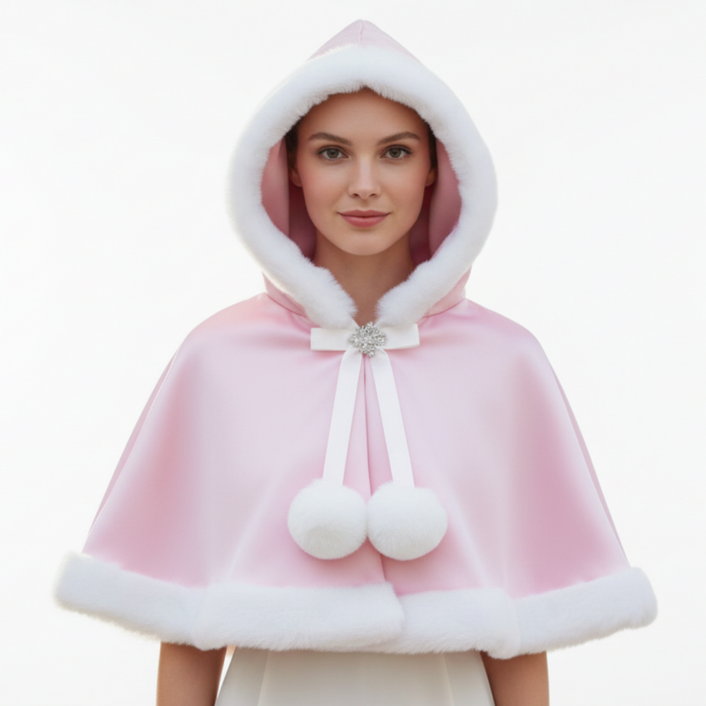 Enchanted Minky Fur Trimmed Satin Hooded Capelet - Whimsical Adult Sissy Baby Luxury by Ben's