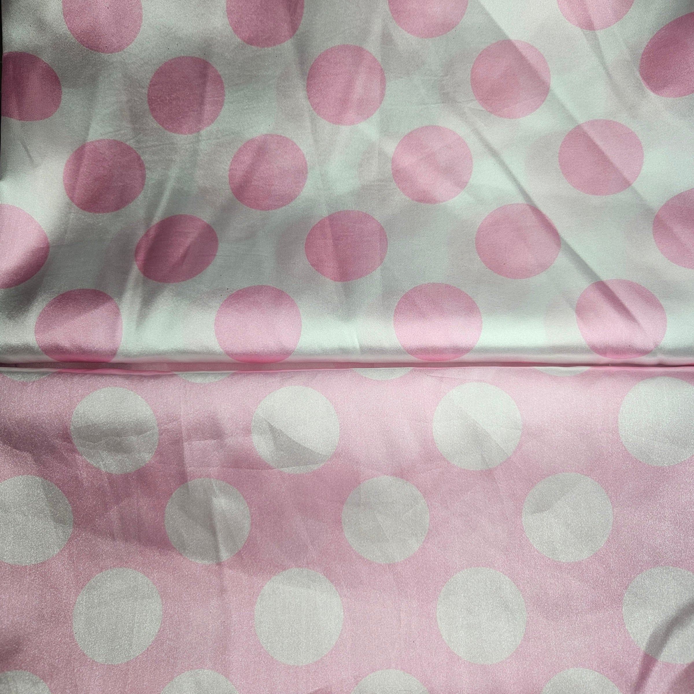 Pink & white polka dot satin fabric pattern