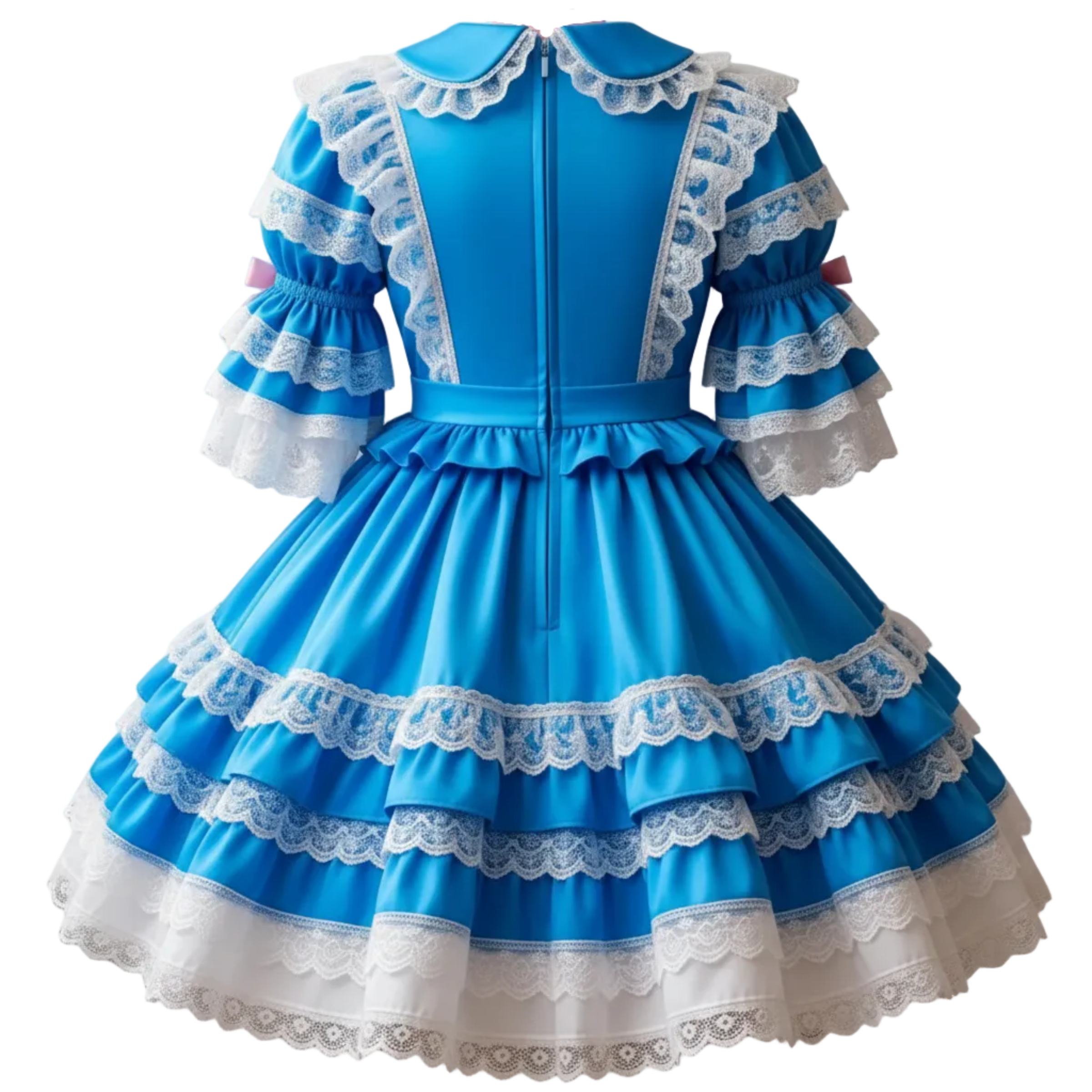 Sarah Custom Fit Blue Satin Lace Ruffles Teddy Bear Adult Sissy Lolita Dress by Ben’s