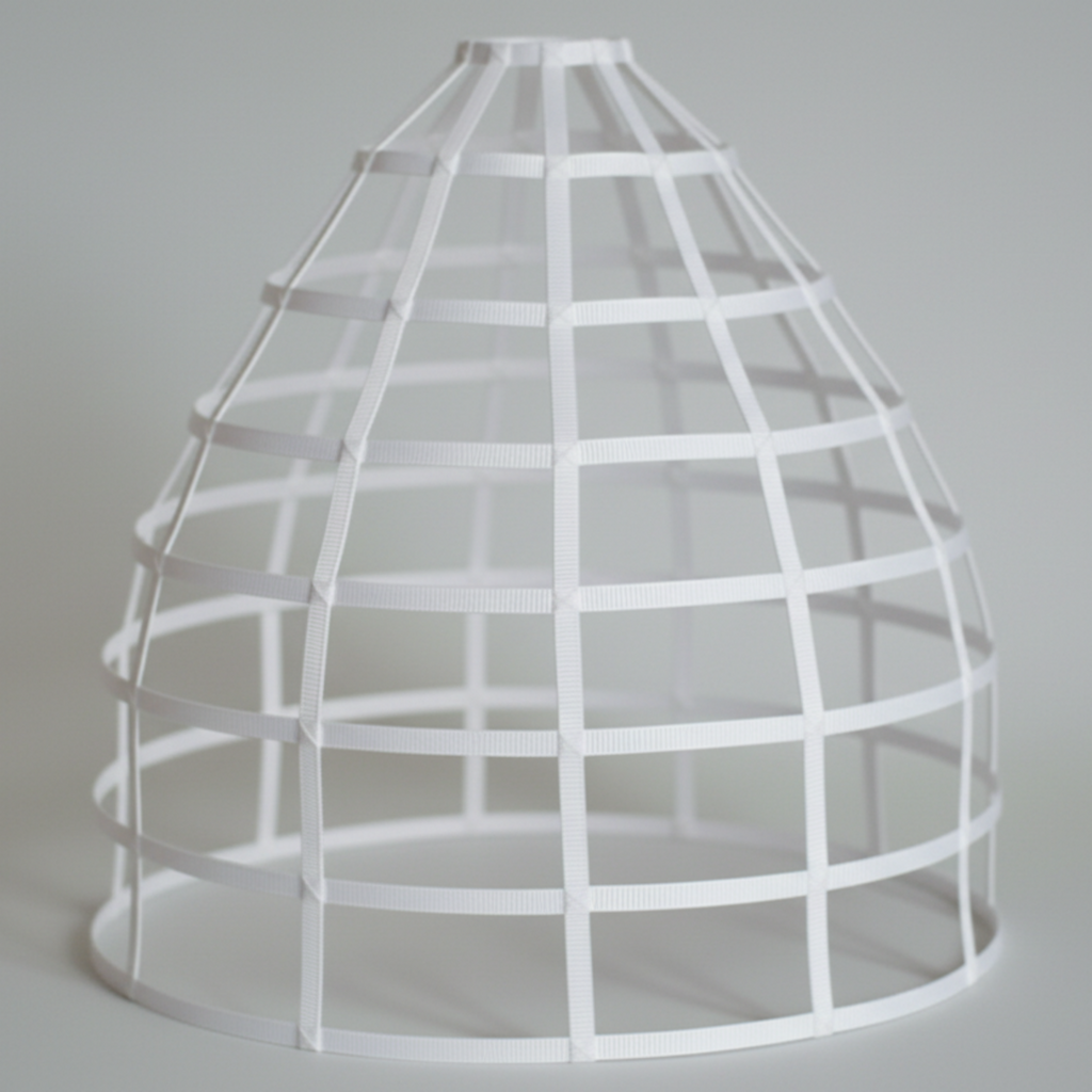 White hoop skirt crinoline cage on a gray background