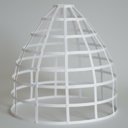 White hoop skirt crinoline cage on a gray background