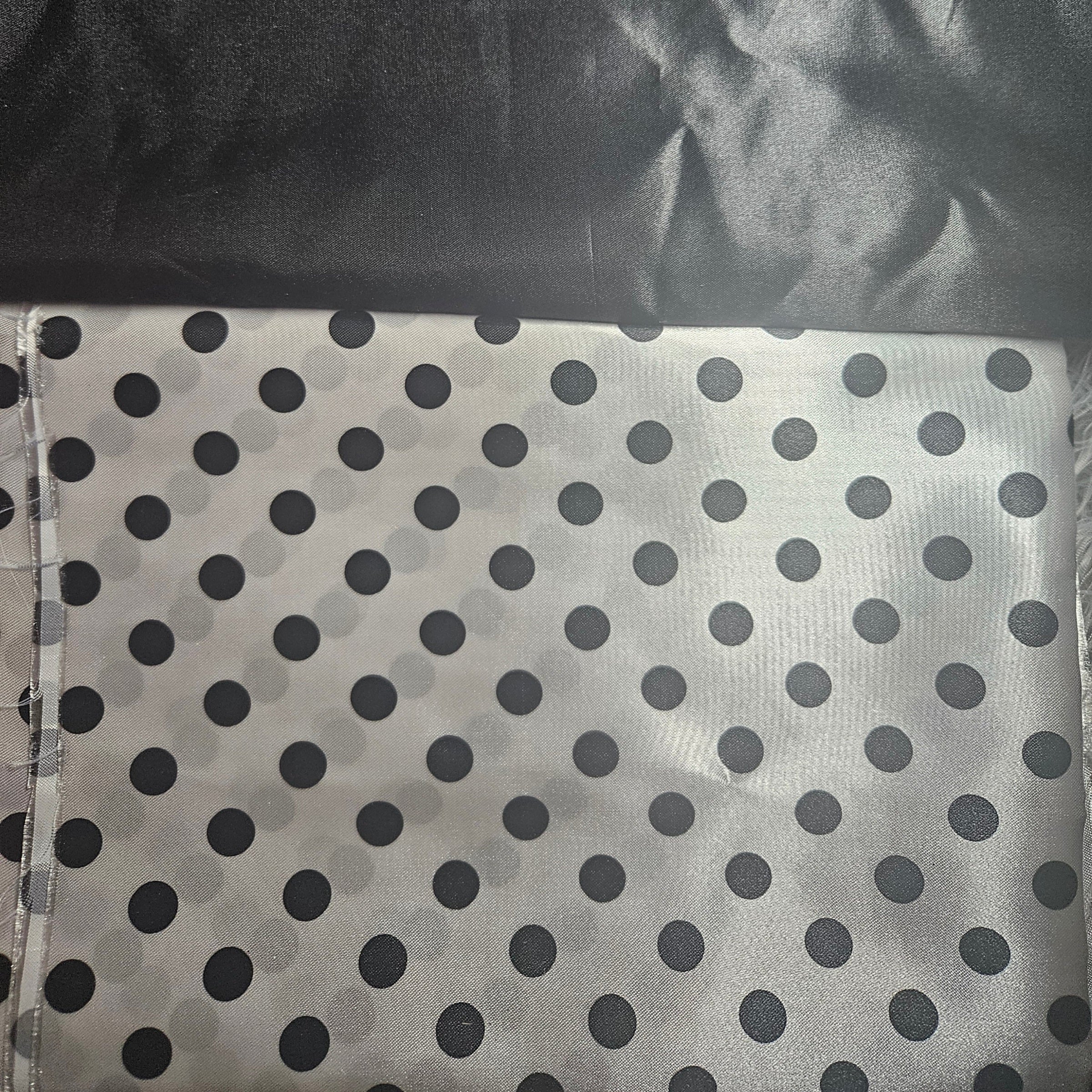 Fabric with black polka dots on a white background