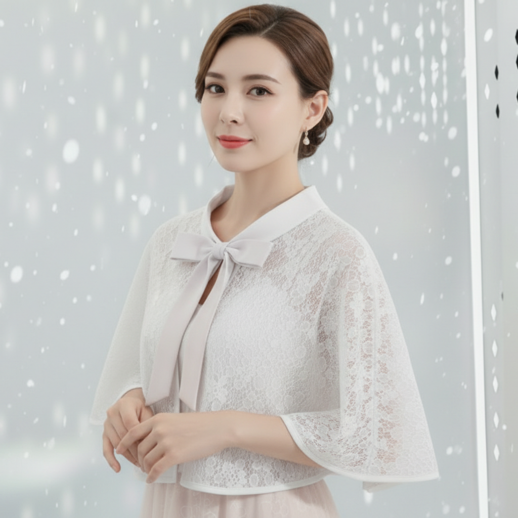 Lace cape with a bow tie on a light gray background