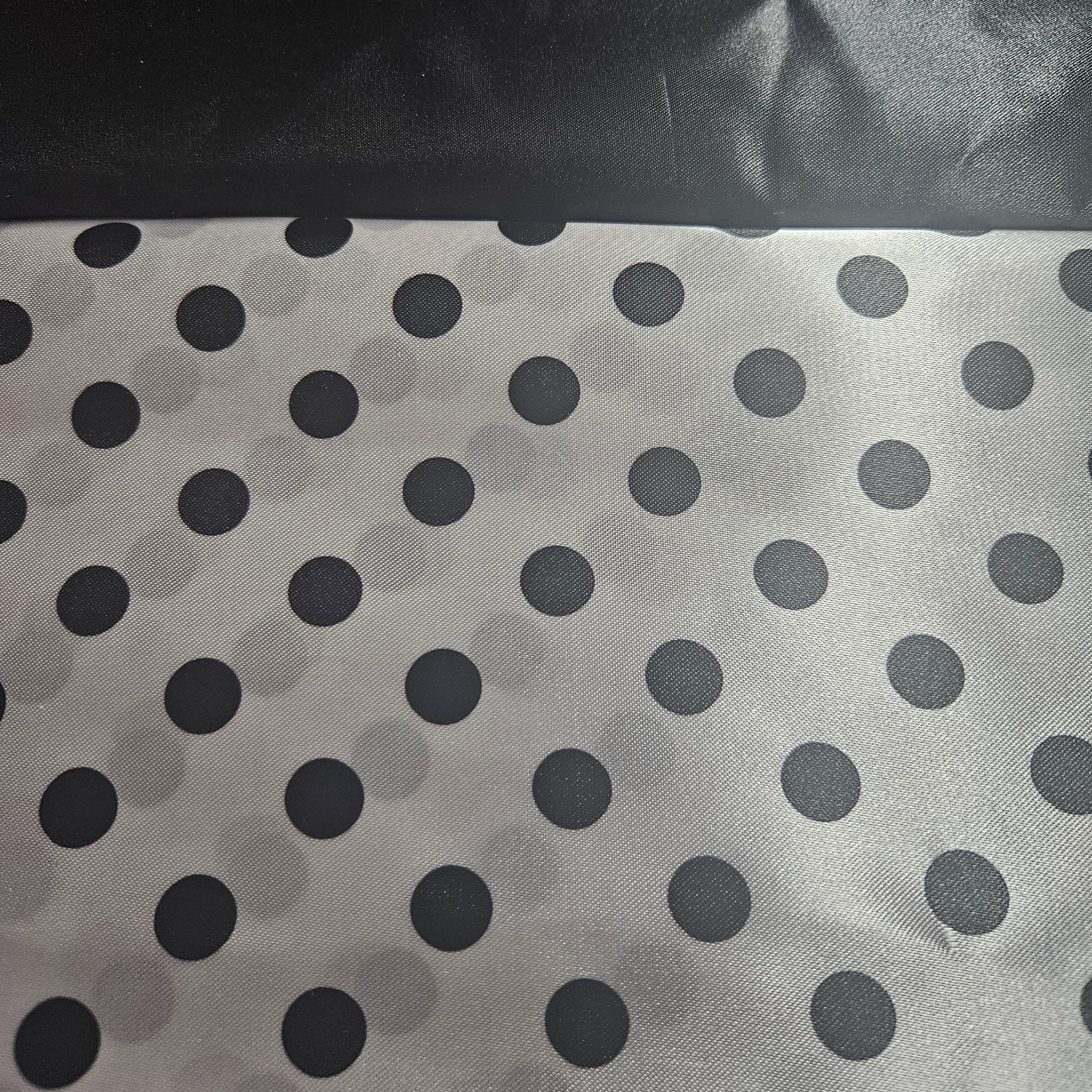 White Satin fabric with black polka dots