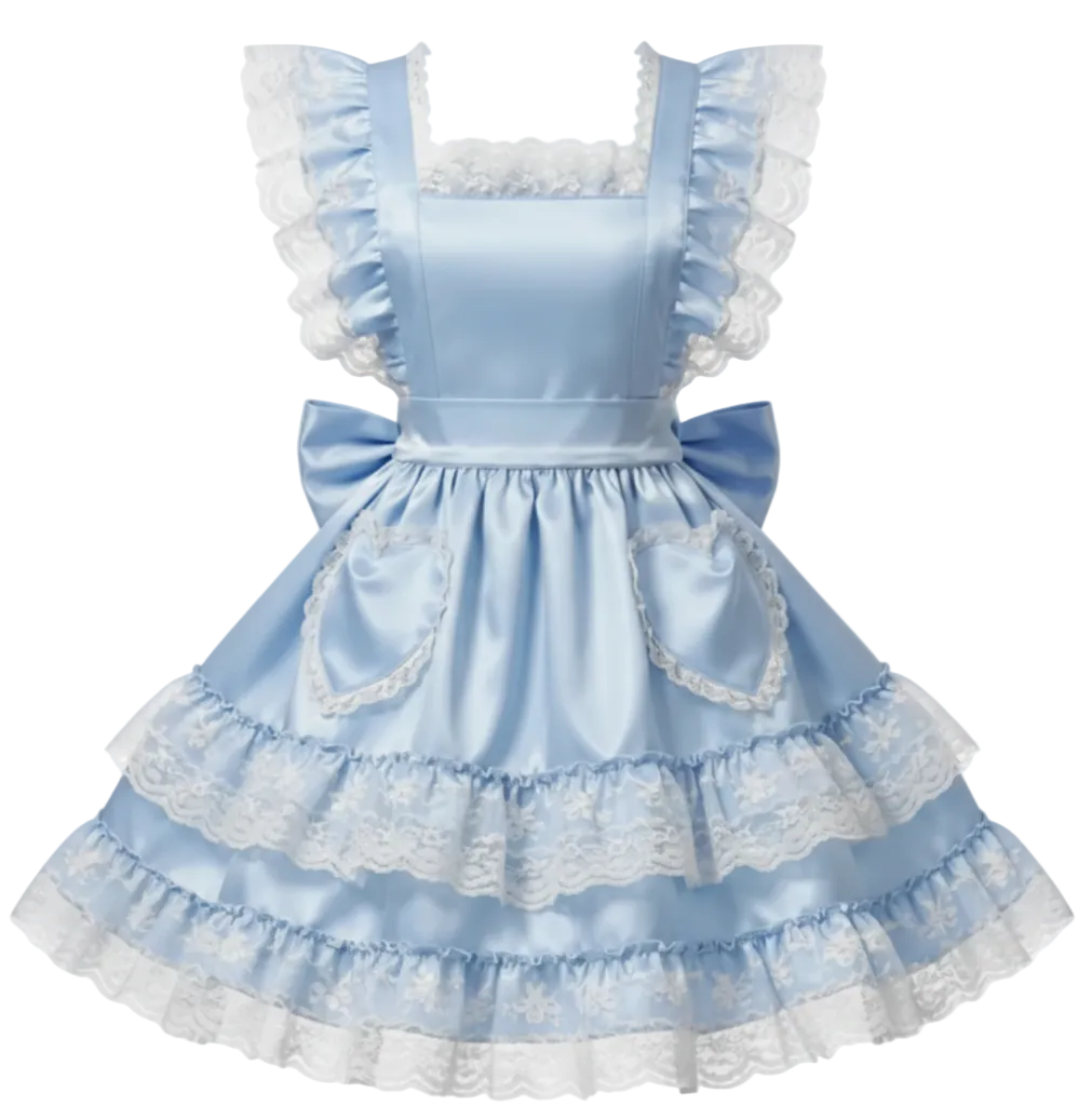 Polly Custom Fit Baby Blue Satin Button Back Pinafore Jumper Sundress by Ben’s