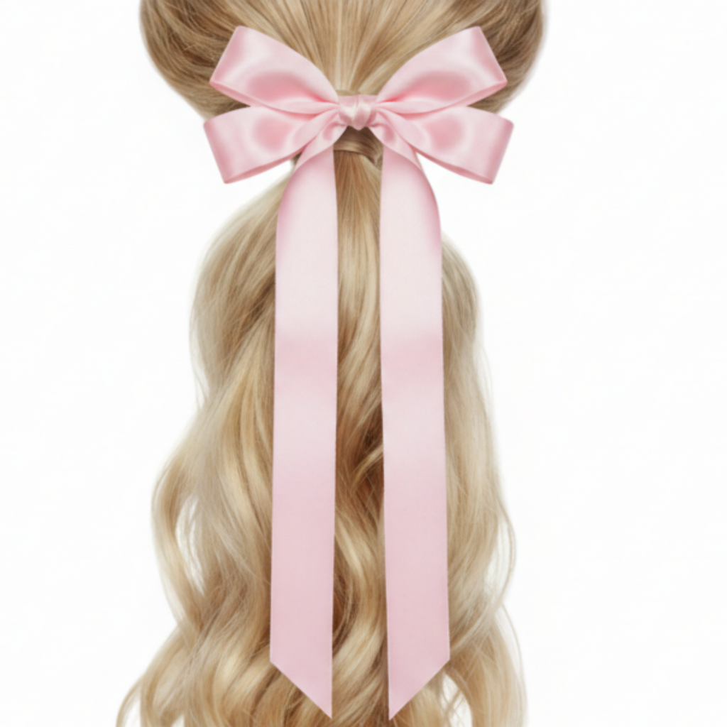 Pink satin bow on a white background