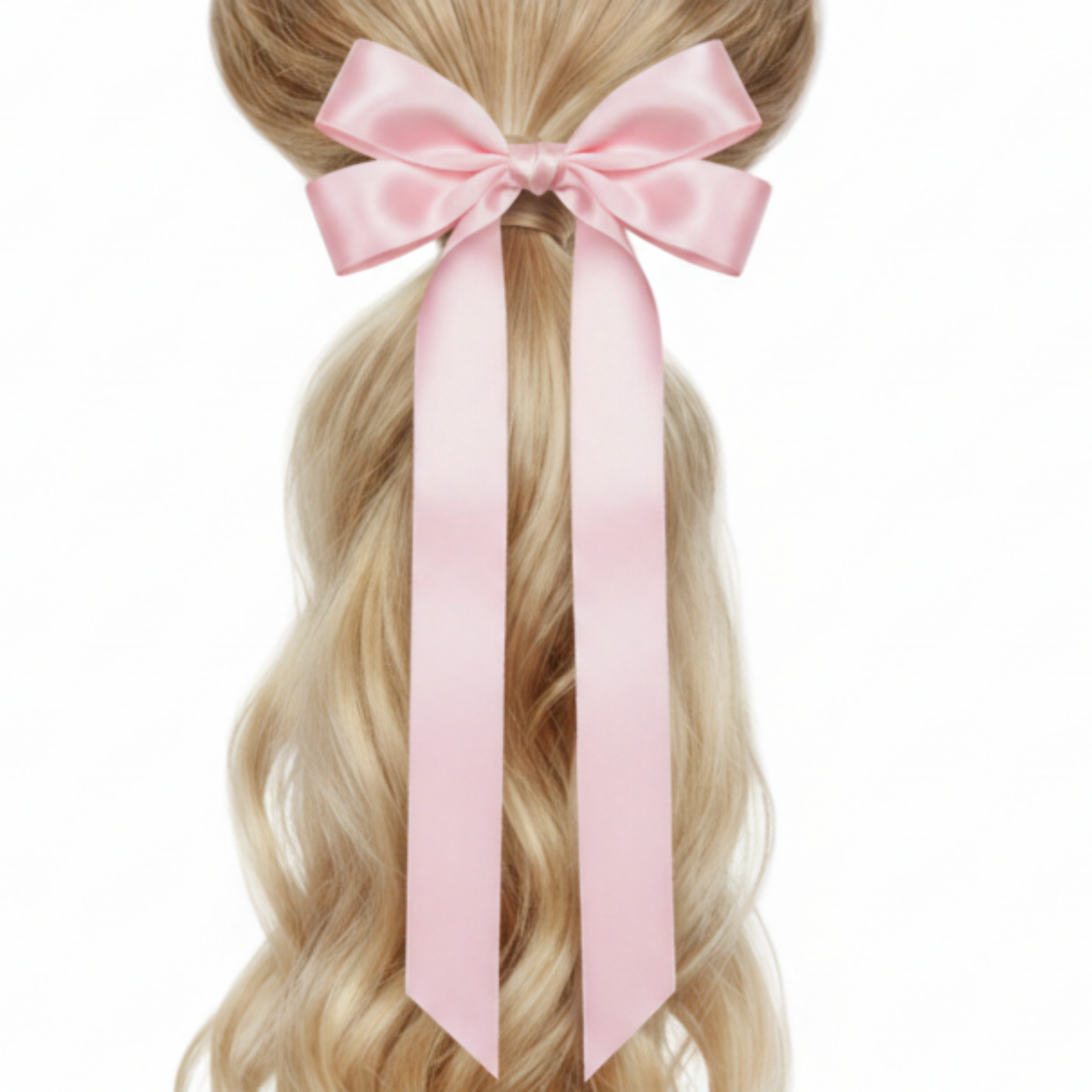 Pink satin bow on a white background