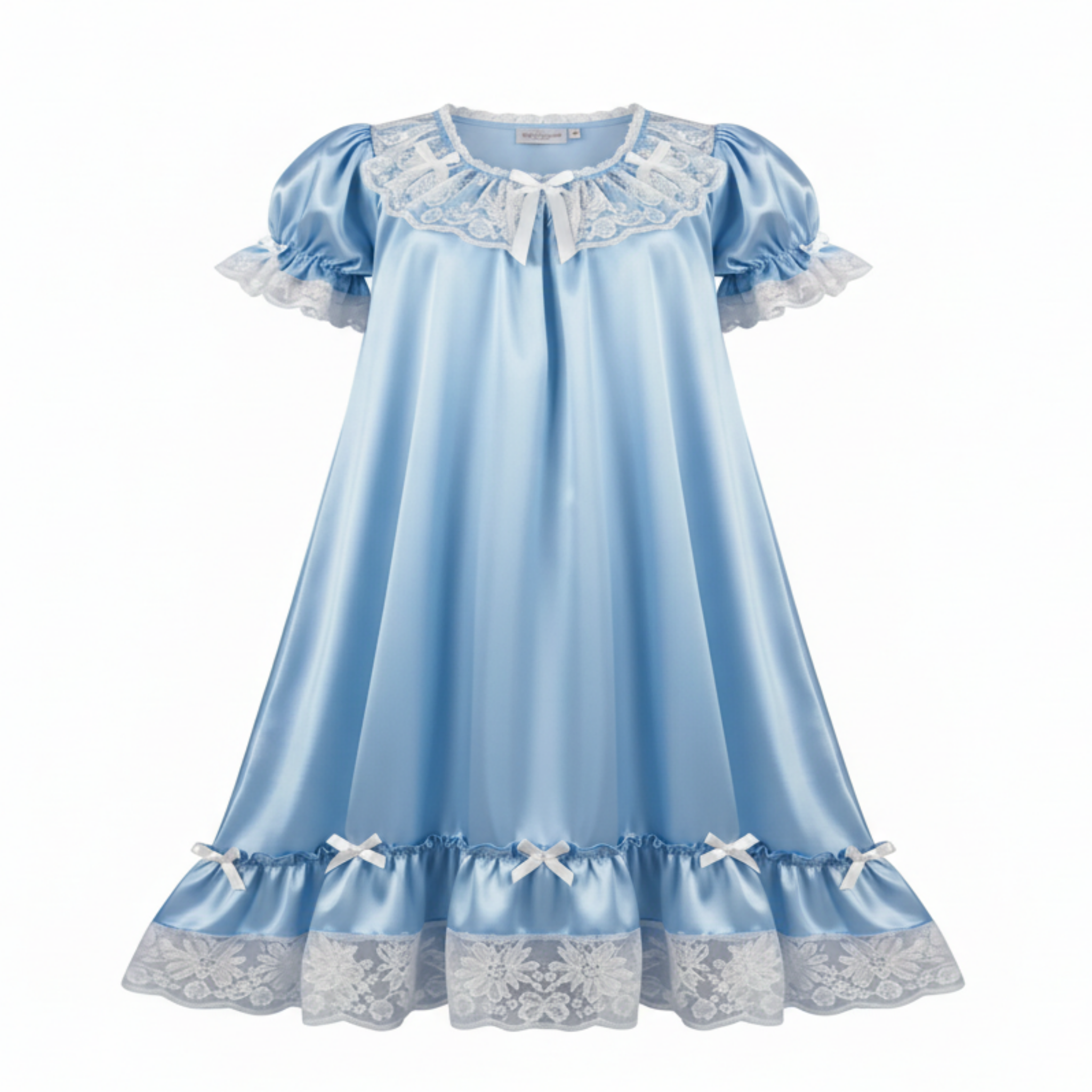 Light blue nightgown with lace details on a white background