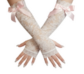 Lace gloves with pink bows on a white background