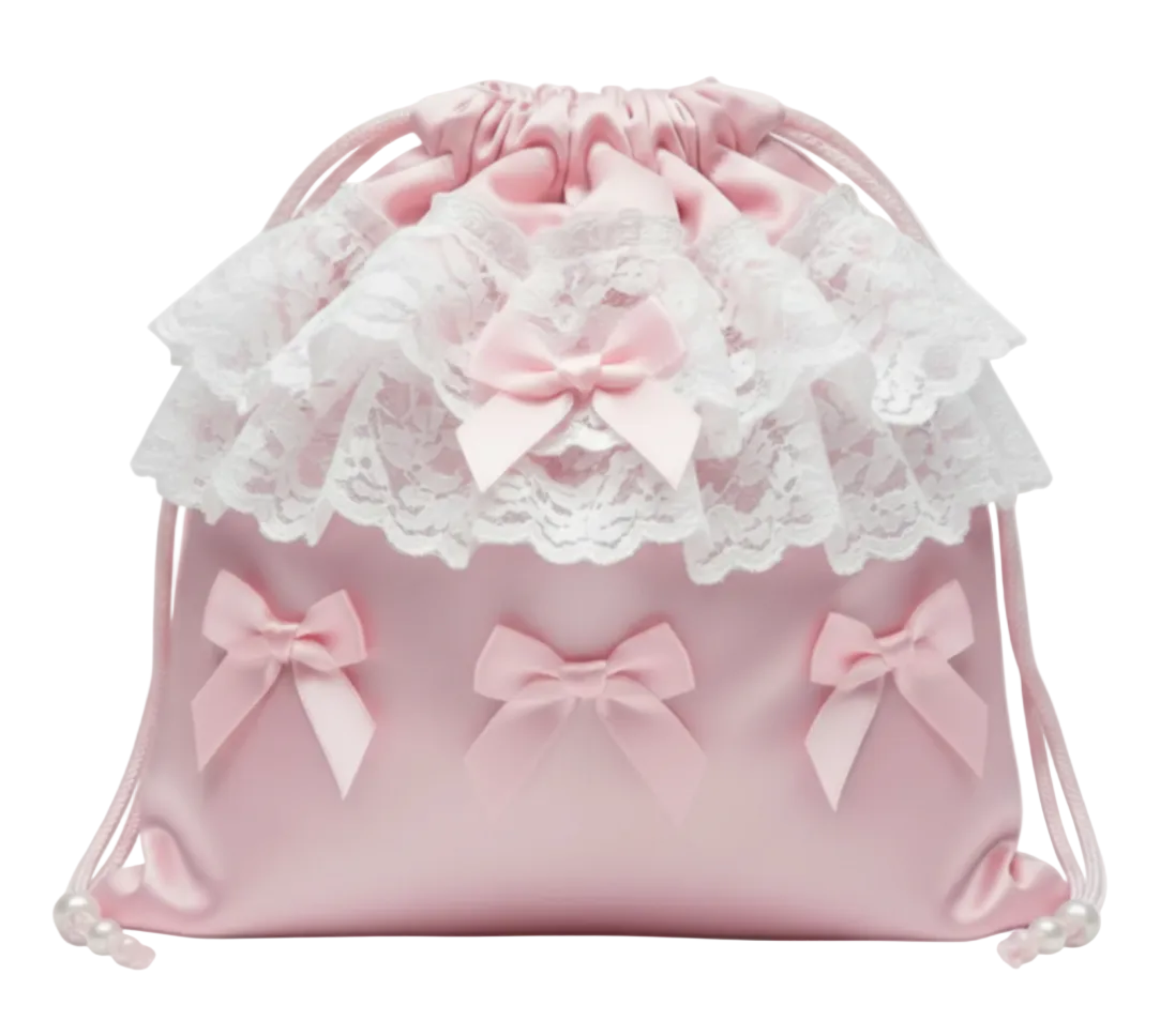 Large Pink Satin Drawstring Bag