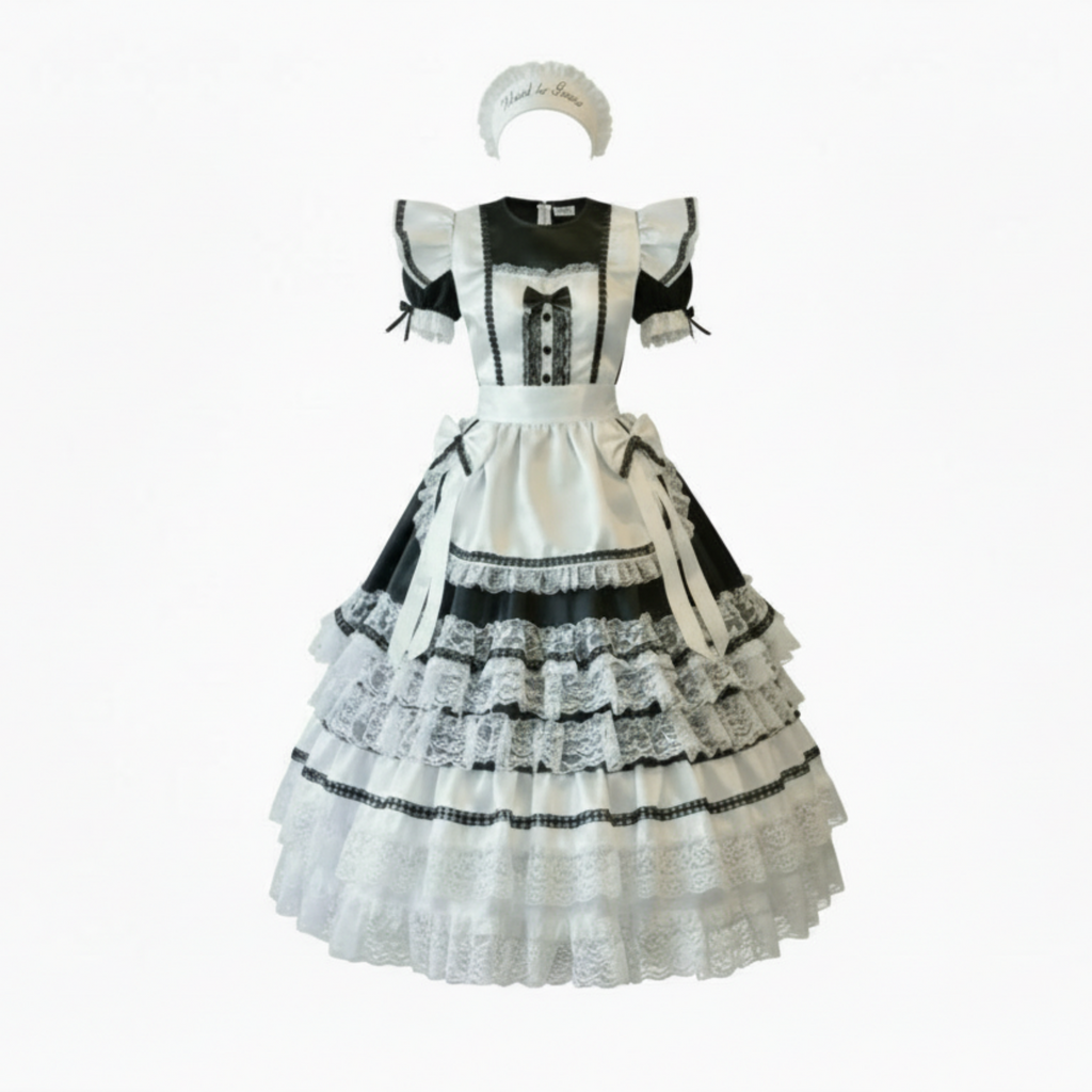 Elizabeth Custom Fit Satin Adult Sissy French Maid Gown with Headpiece by Ben’s