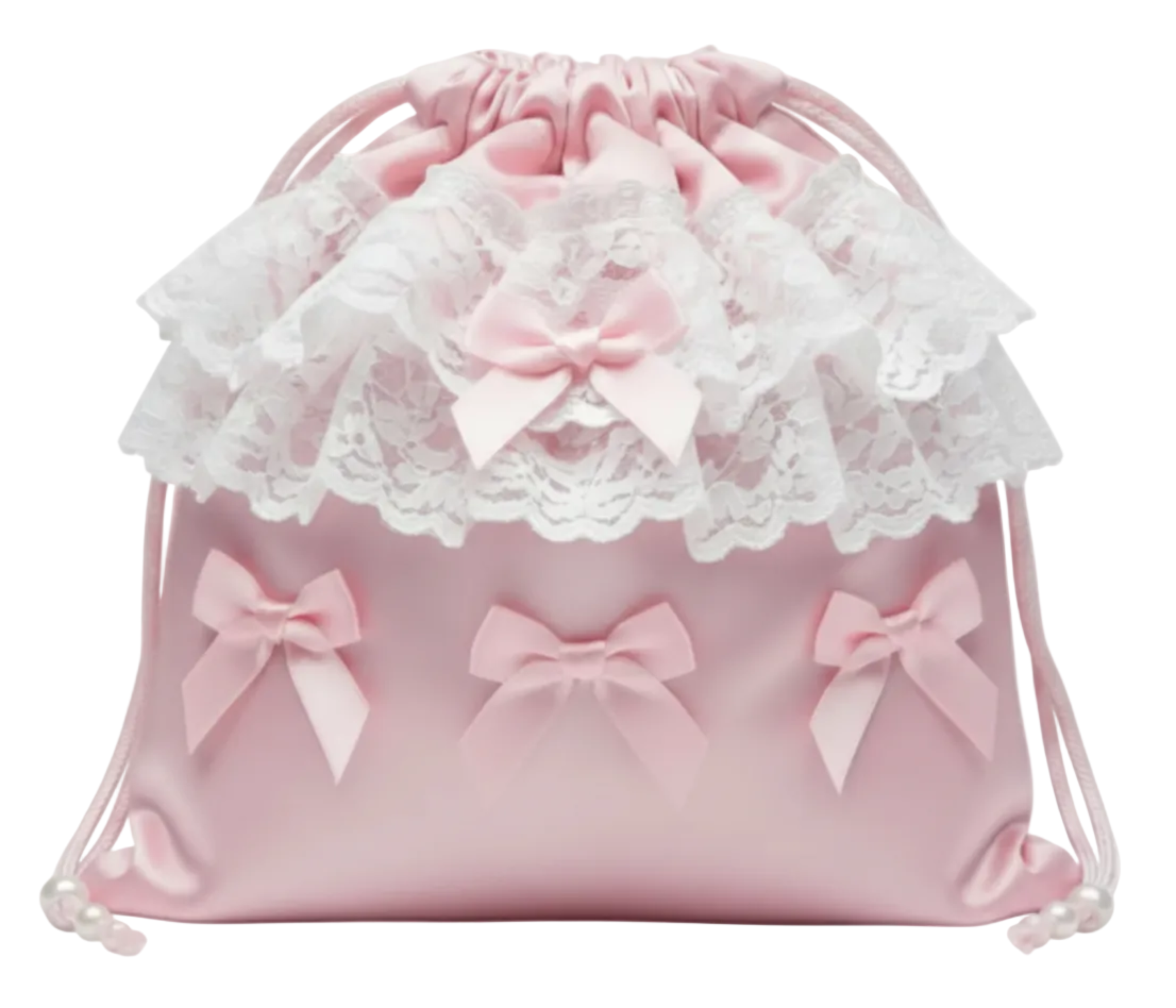 Medium Pink Satin Drawstring Bag