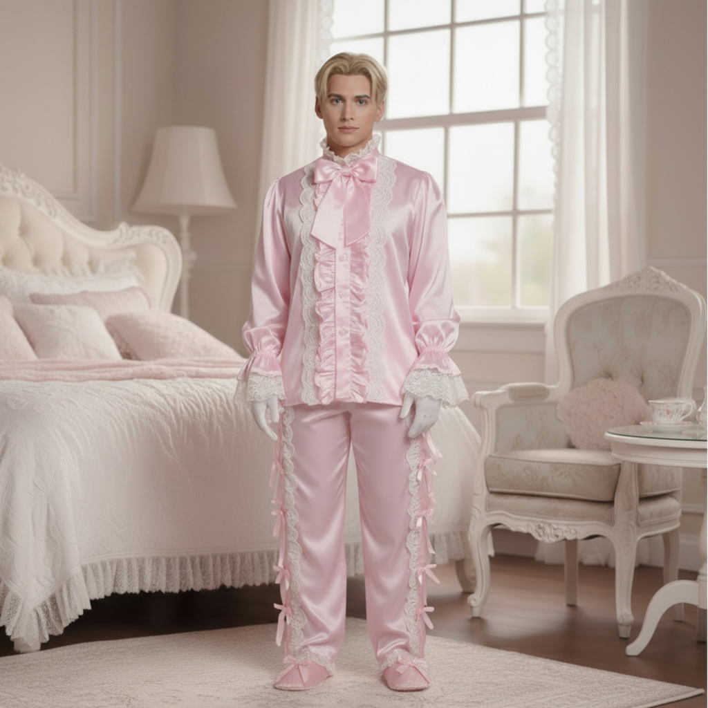 Ruthie Custom Fit Pink Satin Feminine Mens Adult Sissy Dreamwear Pajamas by Ben’s