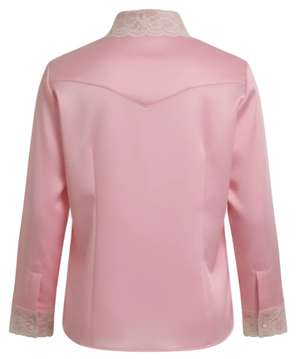 Carol Custom Fit Pink Satin Ruffles Button Front Men’s Sissy Shirt by Ben’s