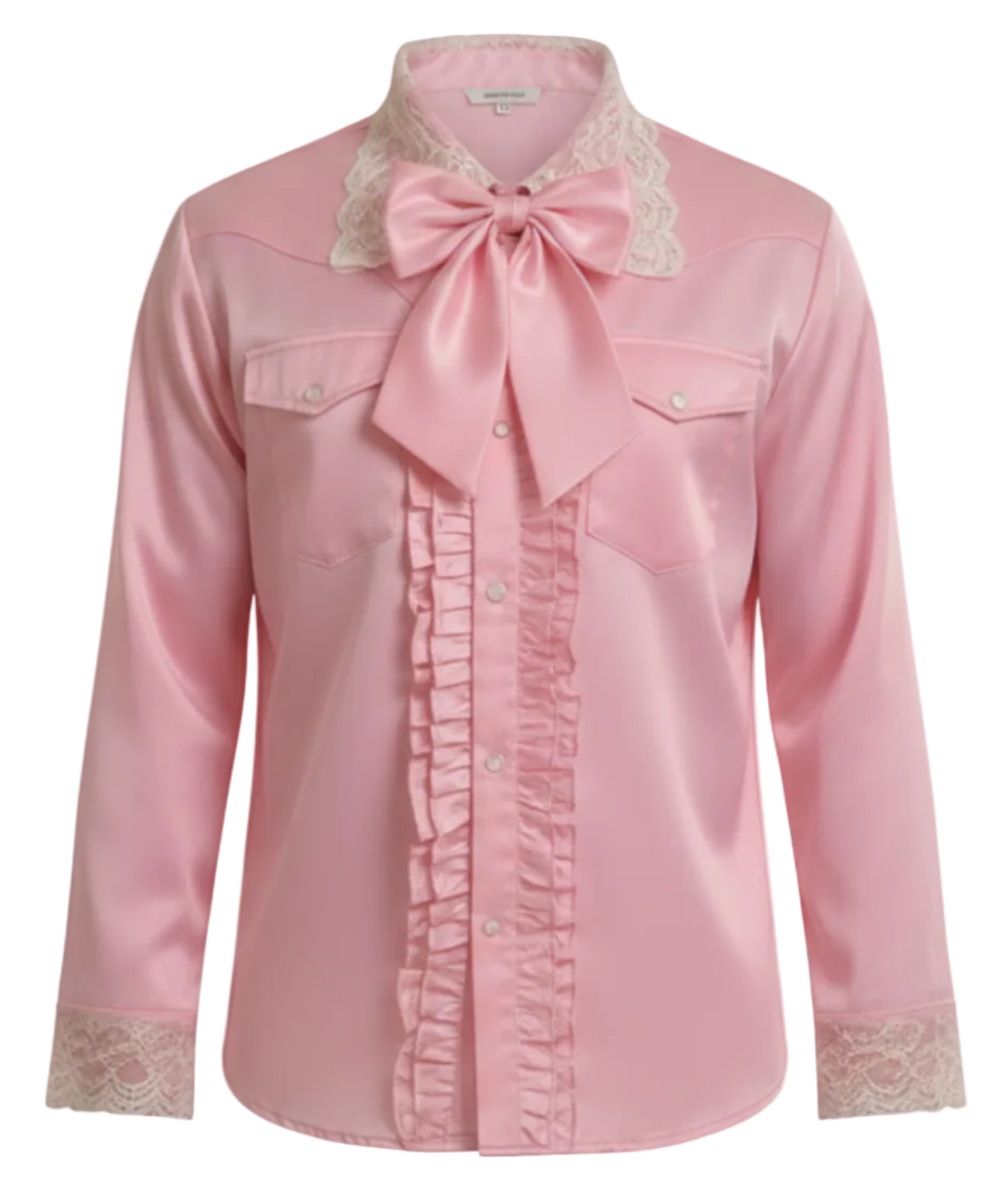 Pink mens shirt with lace details on a white background