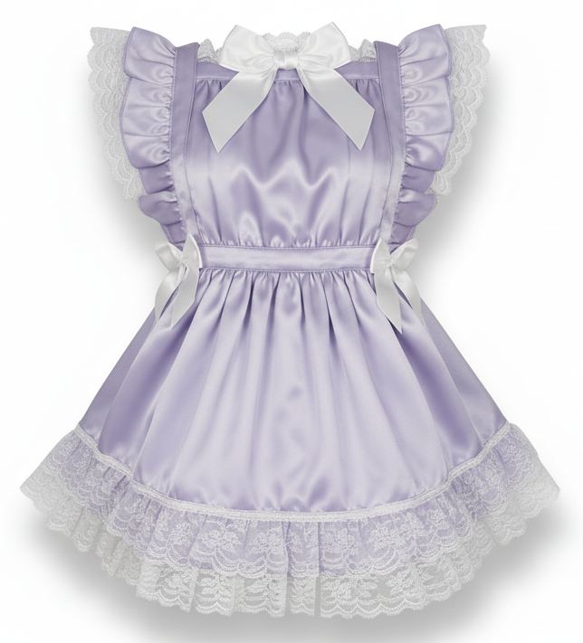 Millie Custom Fit Lavender Satin Adult Sissy Pinafore Apron Frock by Ben’s