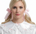 Removable White Satin Adult Sissy Peter Pan Collar Ruffled Lace Pink Bows by Ben’s