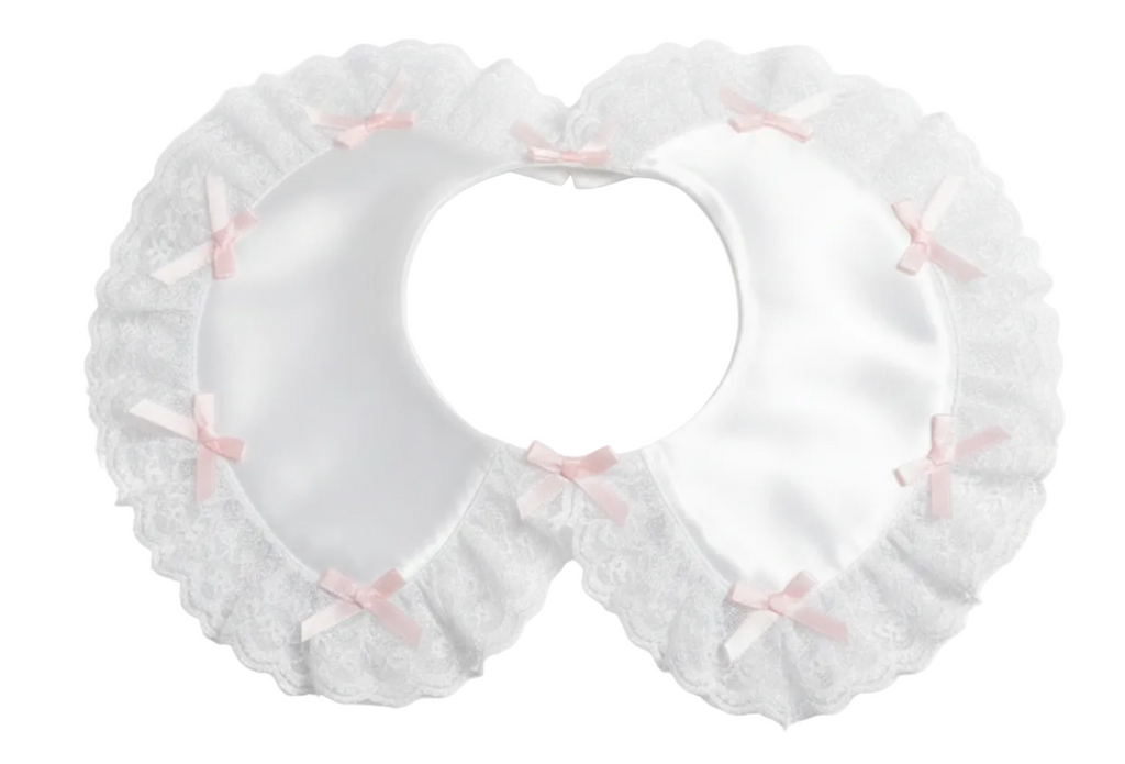Removable White Satin Adult Sissy Peter Pan Collar Ruffled Lace Pink Bows by Ben’s