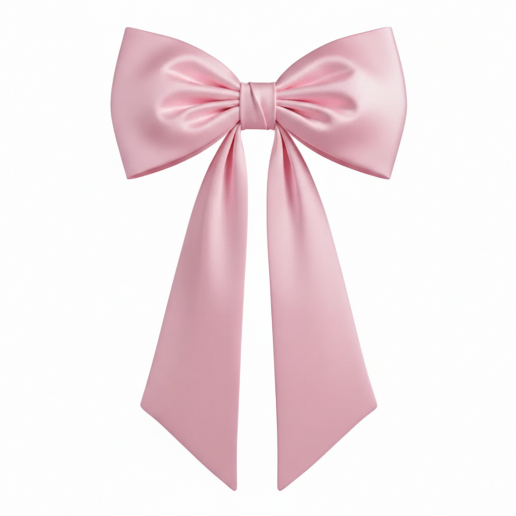 Pink satin bow on a white background
