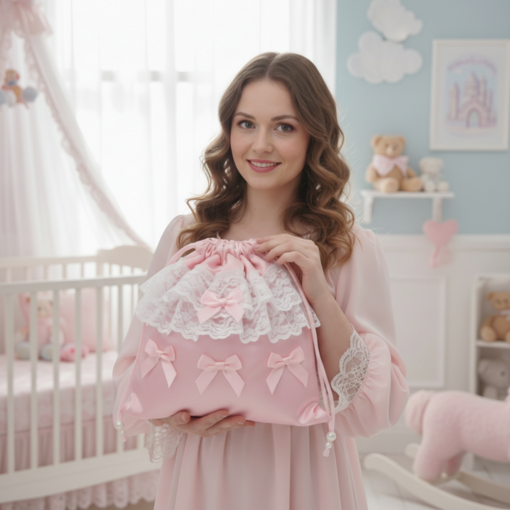 Luxury Pink Satin Drawstring Bag Adult Sissy Purse Handbag Satchel by Ben’s