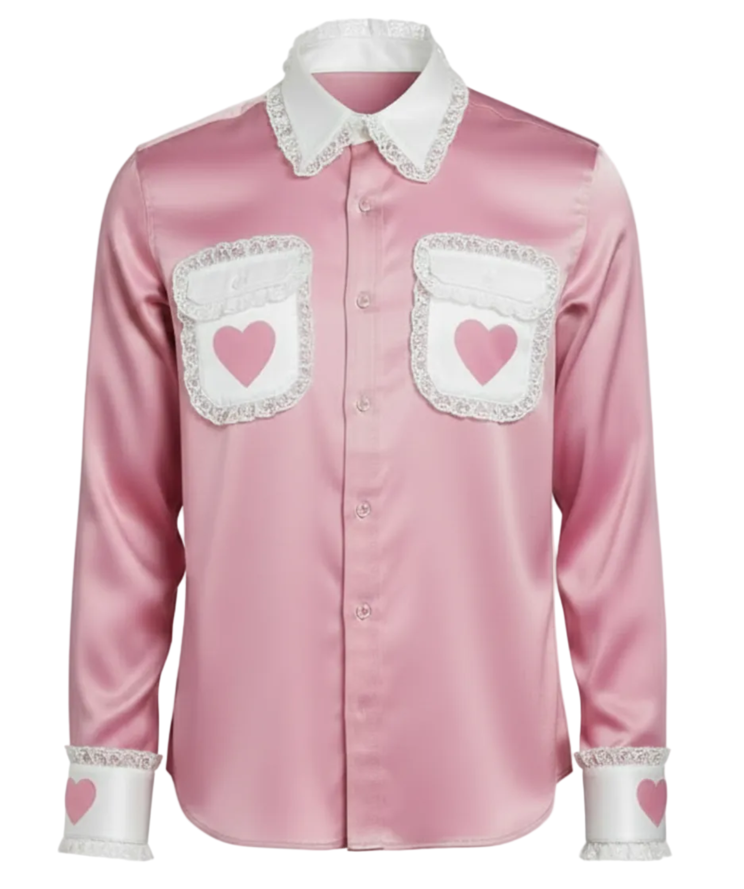 Pink shirt with heart designs on white background