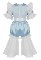 Rosa Custom Fit Blue Satin White Lace Adult Sissy ABDL Romper by Ben’s